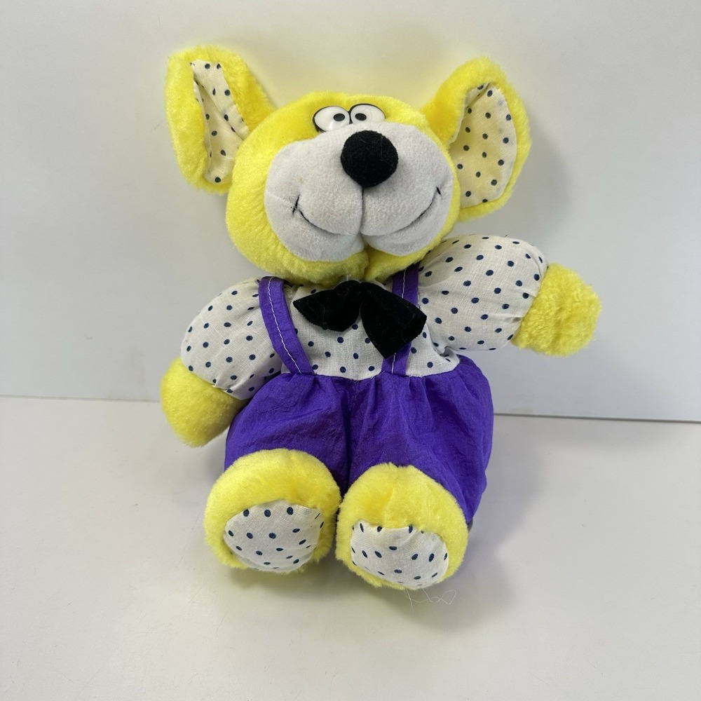 Nylon 8" Stuffed Mouse PLAY BY PLAY Vintage Plush Toy Mouse Yellow Purple